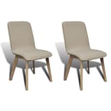 Set of 2 Beige Fabric Oak Dining Chair Indoor