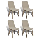 Set of 4 Beige Fabric Oak Dining Chair Indoor