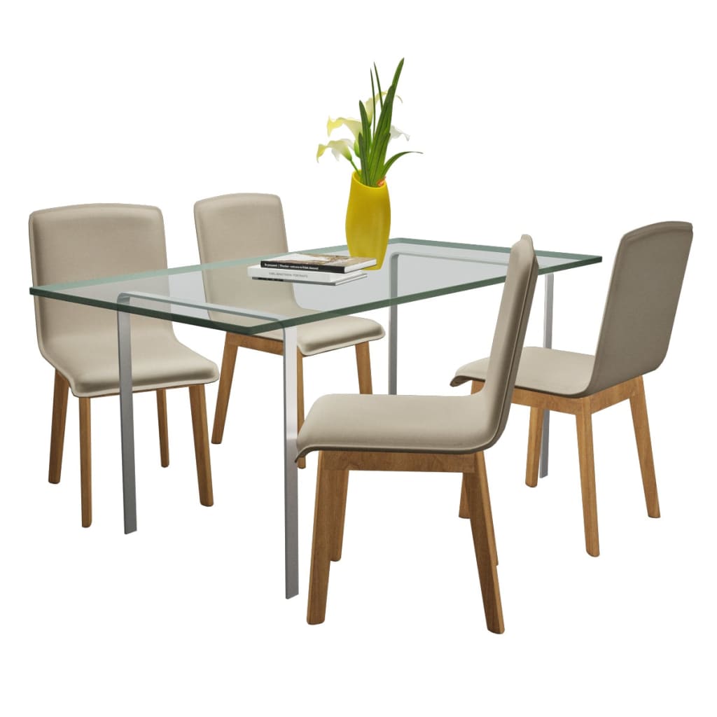 vidaXL Dining Chairs 4 pcs Beige Fabric and Solid Oak Wood