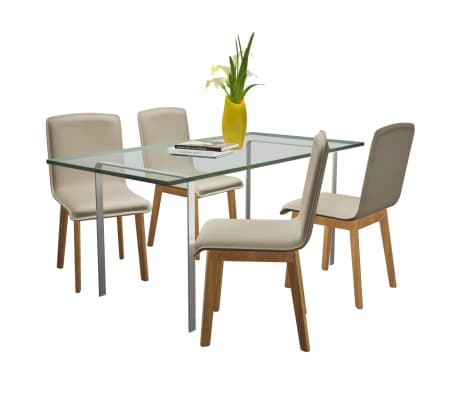 vidaXL Dining Chairs 4 pcs Beige Fabric and Solid Oak Wood