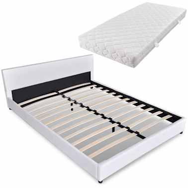 vidaXL Cama com colchão 180 x 200 cm couro artificial branco[2/12]