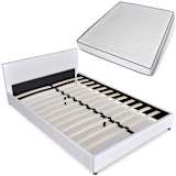 vidaXL Cama com colchão 140 x 200 cm couro artificial branco