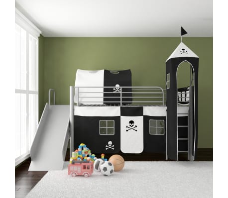 vidaXL Loft Bed with Slide Ladder Steel Black Pirate-themed 200x100 cm