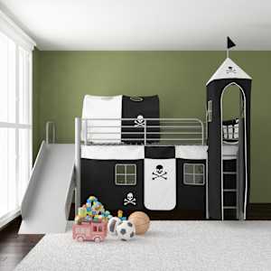 vidaXL Loft Bed with Slide Ladder Steel Black Pirate-themed 200x100 cm
