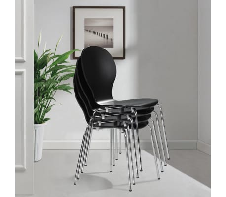 vidaXL Стифиращи трапезни столове пеперуда, 4 бр, черни, пластмаса