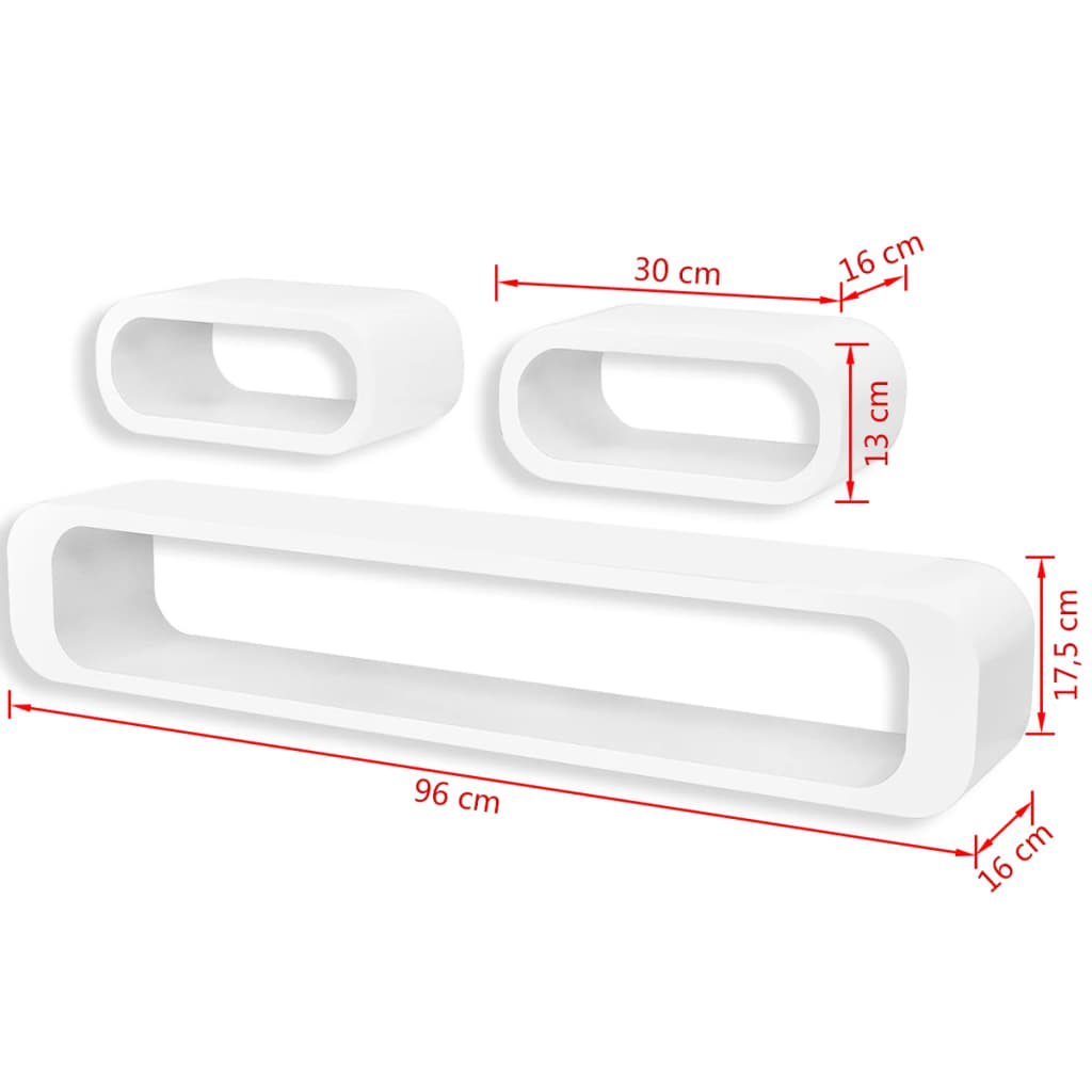3 White MDF Floating Wall Display Shelf Cubes Book/DVD Storage VidaXL 18 width=274
