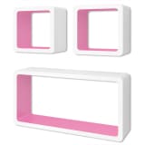 3 White-Pink MDF Floating Wall Display Shelf Cubes Book/DVD Storage