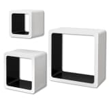 Conjunto 3 prateleiras de parede, cubos, MDF, branco-preto