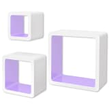 Conjunto de 3 prateleiras de parede, cubos, MDF, branco-roxo
