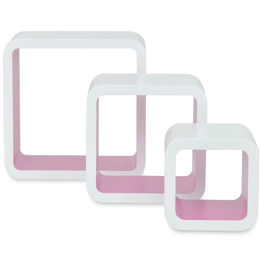 3 Etagères cubes murales en MDF Blanc-Rose pour Livres/DVD