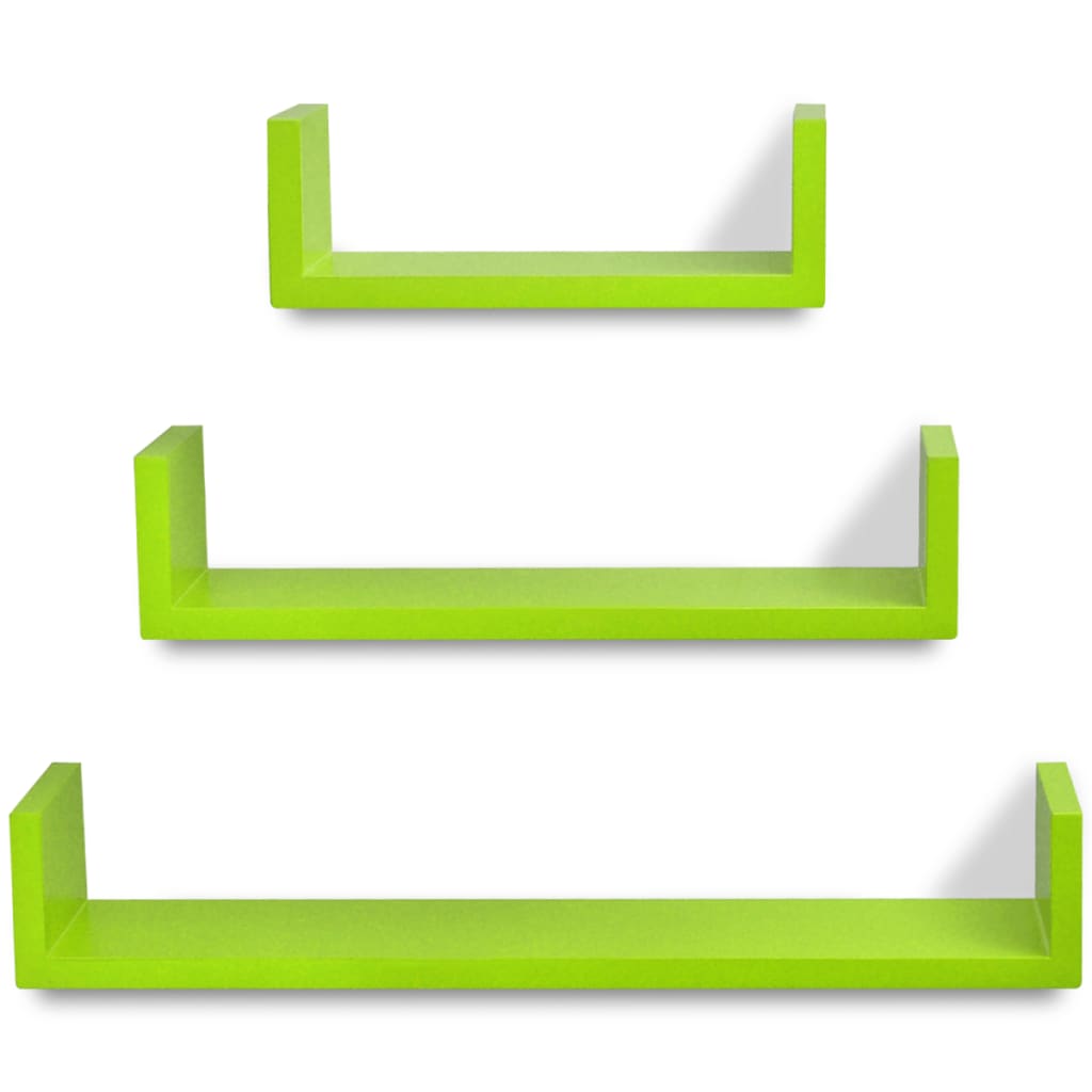 vidaXL Wandplanken U-vormig MDF zwevend voor boeken/dvd 3 st groen