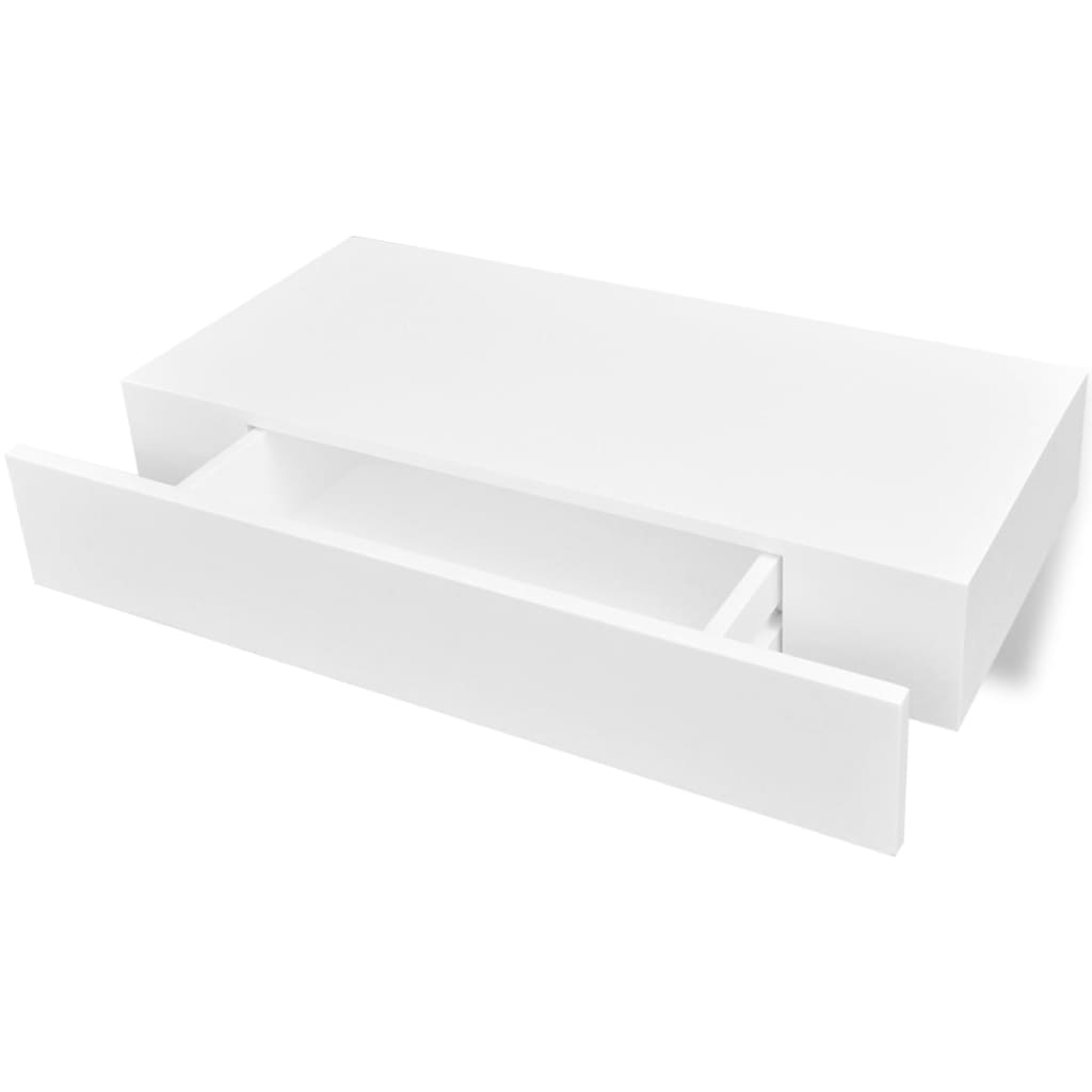 vidaXL Estante flotante pared con 1 cajón MDF blanco para libros