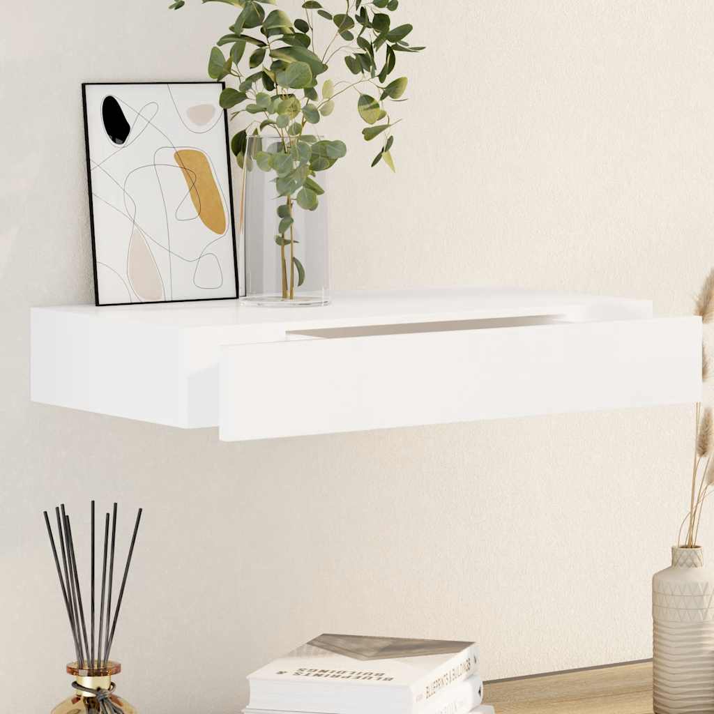 vidaXL Wandregal mit Schublade MDF Weiß