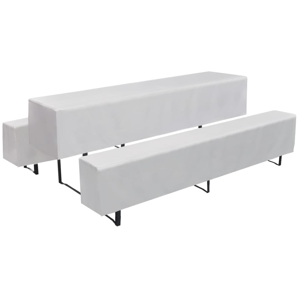 3 Slipcovers for Beer Table and Benches White 225 x 70 x 35 cm