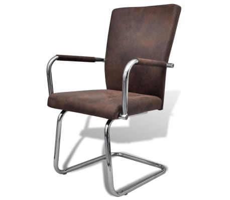 vidaXL Cantilever Dining Chairs 4 pcs Brown Faux Leather