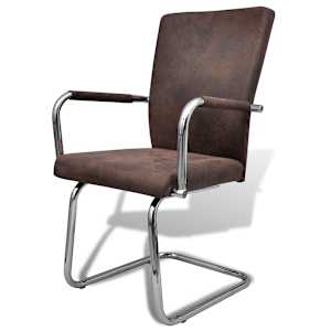 vidaXL Cantilever Dining Chairs 6 pcs Brown Faux Leather