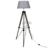 Drvena podesiva tronožna podna lampa sa sjenilom, siva