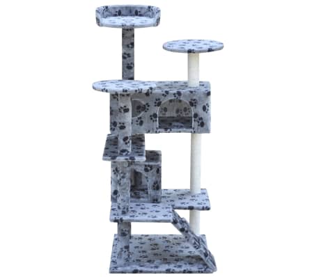 vidaXL Cat Tree Scratching Post 126 cm 2 Houses Grey with Paw Prints