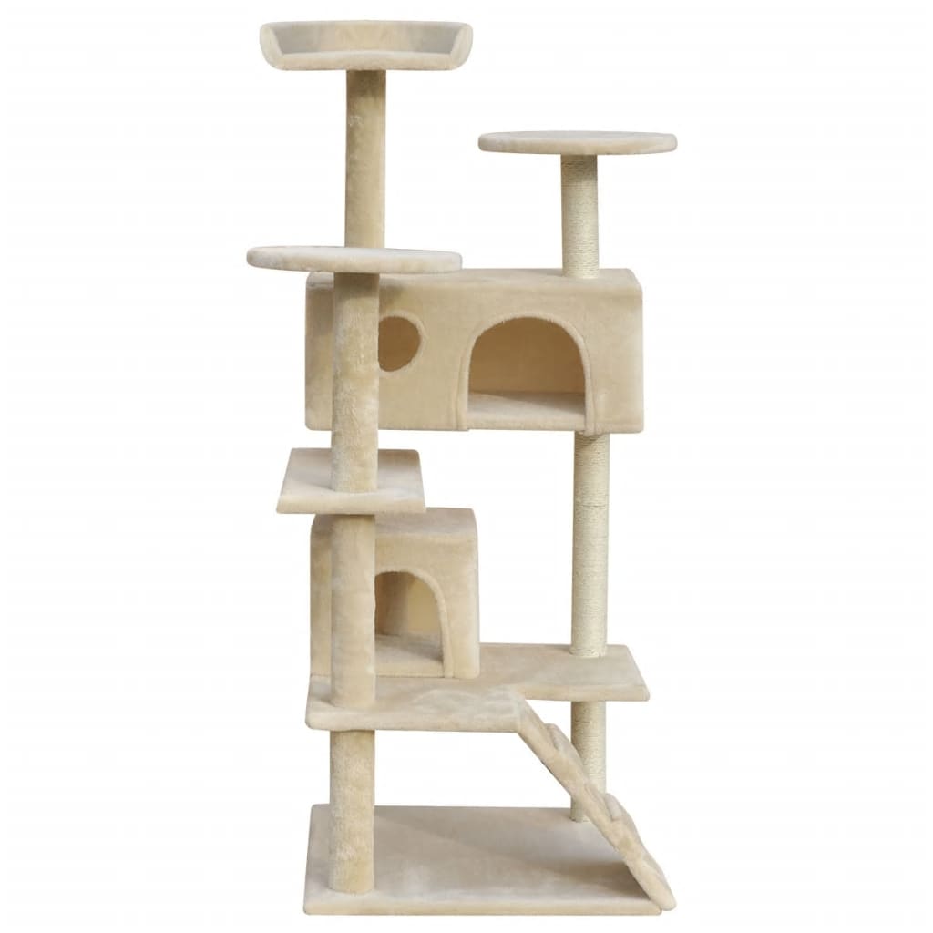 vidaXL Kattenkrabpaal 126 cm 2 huisjes beige