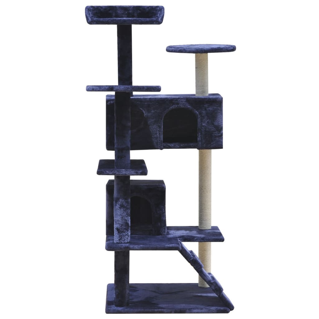 vidaXL Cat Tree Scratching Post 126 cm 2 Houses Dark Blue