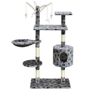 vidaXL Cat Tree Scratching Post 120 cm 1 House Grey with Paw Prints