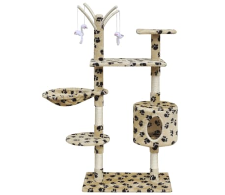 vidaXL Rascador para gatos 120 cm 1 casa beige con diseño de huellas