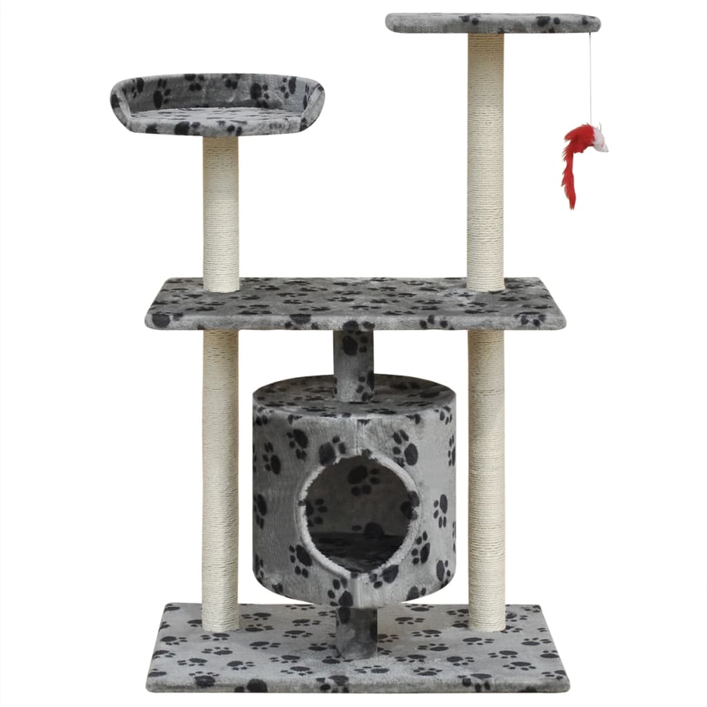 vidaXL Cat Tree Scratching Post 94.5 cm 1 House Grey with Paw Prints