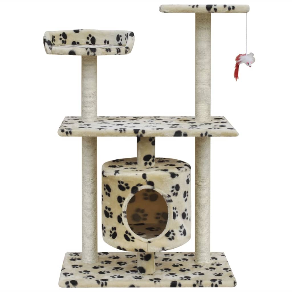 

vidaXL Kattenkrabpaal 94,5 cm 1 huisje beige met potenprint
