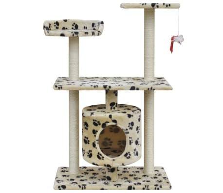 vidaXL Cat Tree Scratching Post 94.5 cm 1 House Beige with Paw Prints