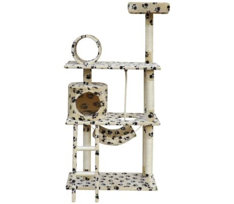 Arbre à chat Grattoir 140 cm 1 Niche Beige avec empreinte de patte