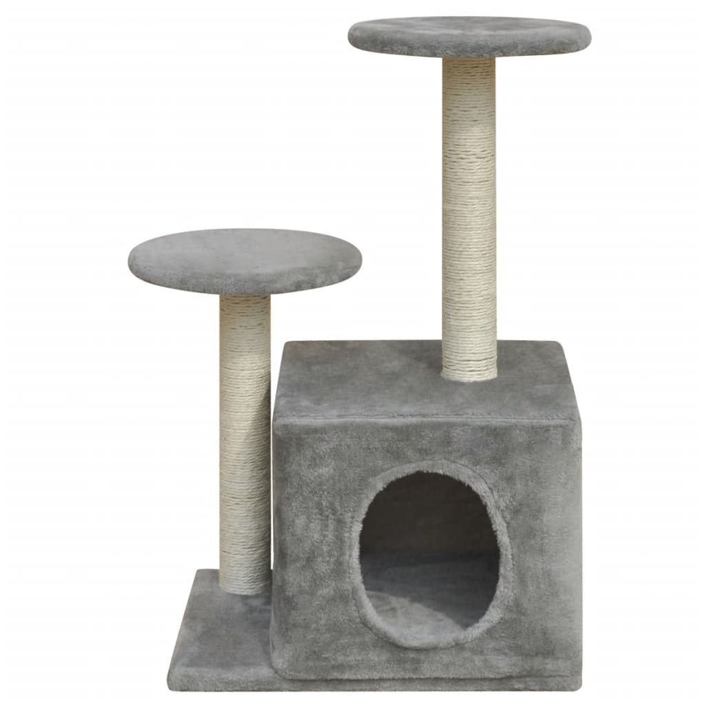 vidaXL Draskyklė katėms, stovas, 64 cm, su 1 nameliu, pilka