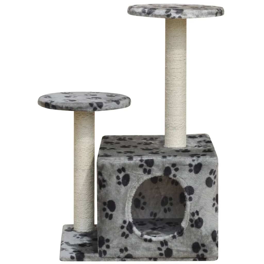 vidaXL Cat Tree Scratching Post 64 cm House Grey with Paw Prints