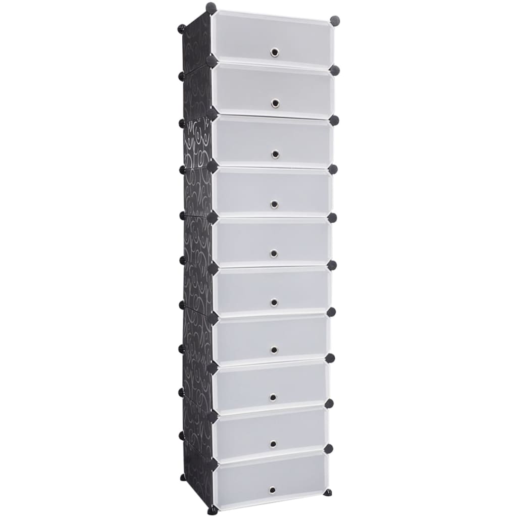 Black-white Shoe Organiser Storage Rack with 10 Compartments 47x37x172