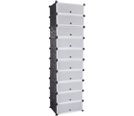 Black-white Shoe Organiser Storage Rack with 10 Compartments 47x37x172