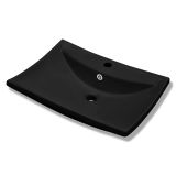Black Luxury Ceramic Basin Rectangular with Overflow and Faucet Hole
