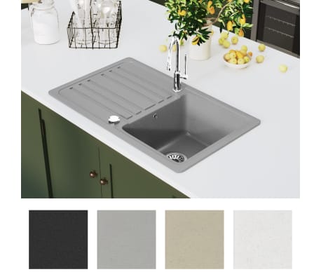 vidaXL Granitspüle Drehexcenter 76,5cm Grau Spülbecken Einbauspüle