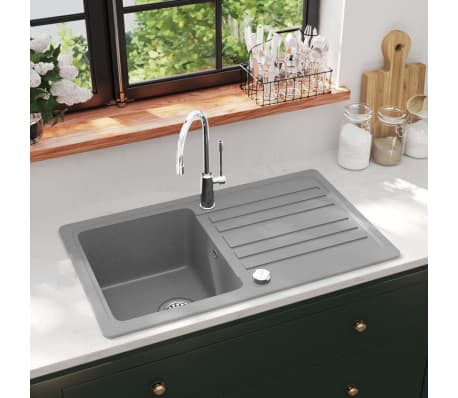 vidaXL Fregadero reversible blanco crema de granito de una cubeta con escurridor