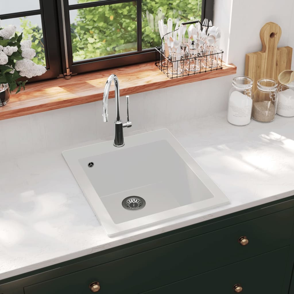  Overmount Kitchen Sink Single Basin Granite Fixture Kit Multi Colours vidaXL