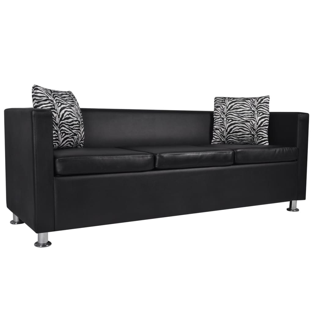 vidaXL Sofa 3-Sitzer Kunstleder Schwarz