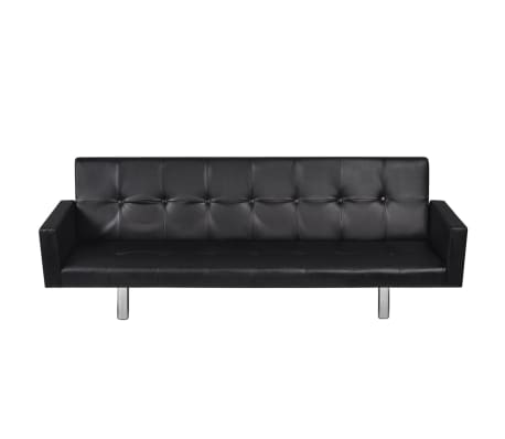 vidaXL Разтегателен диван с подлакътници, изкуствена кожа, черен