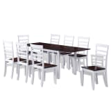 Brown White Solid Wood Extending Dining Table Set with 8 Chairs