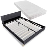 vidaXL Cama com colchão 140 x 200 cm tecido cinzento escuro