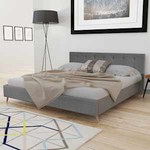 Postel s matrací světle šedá textil 180 x 200 cm - obrázek 3