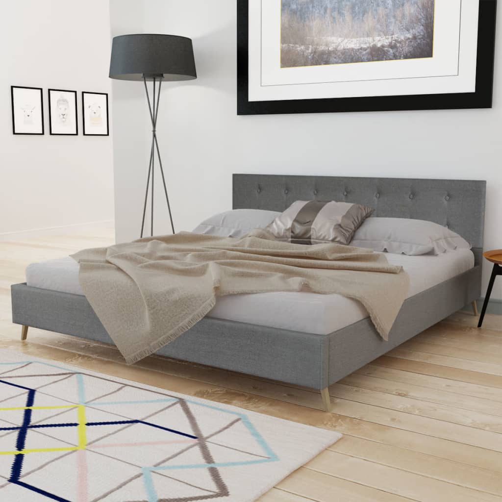 VidaXL - vidaXL Bed hout met lichtgrijze stof + traagschuim matras 200 x 180 cm