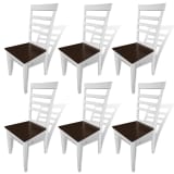 vidaXL Dining Chairs 6 pcs Solid Wood Brown and White