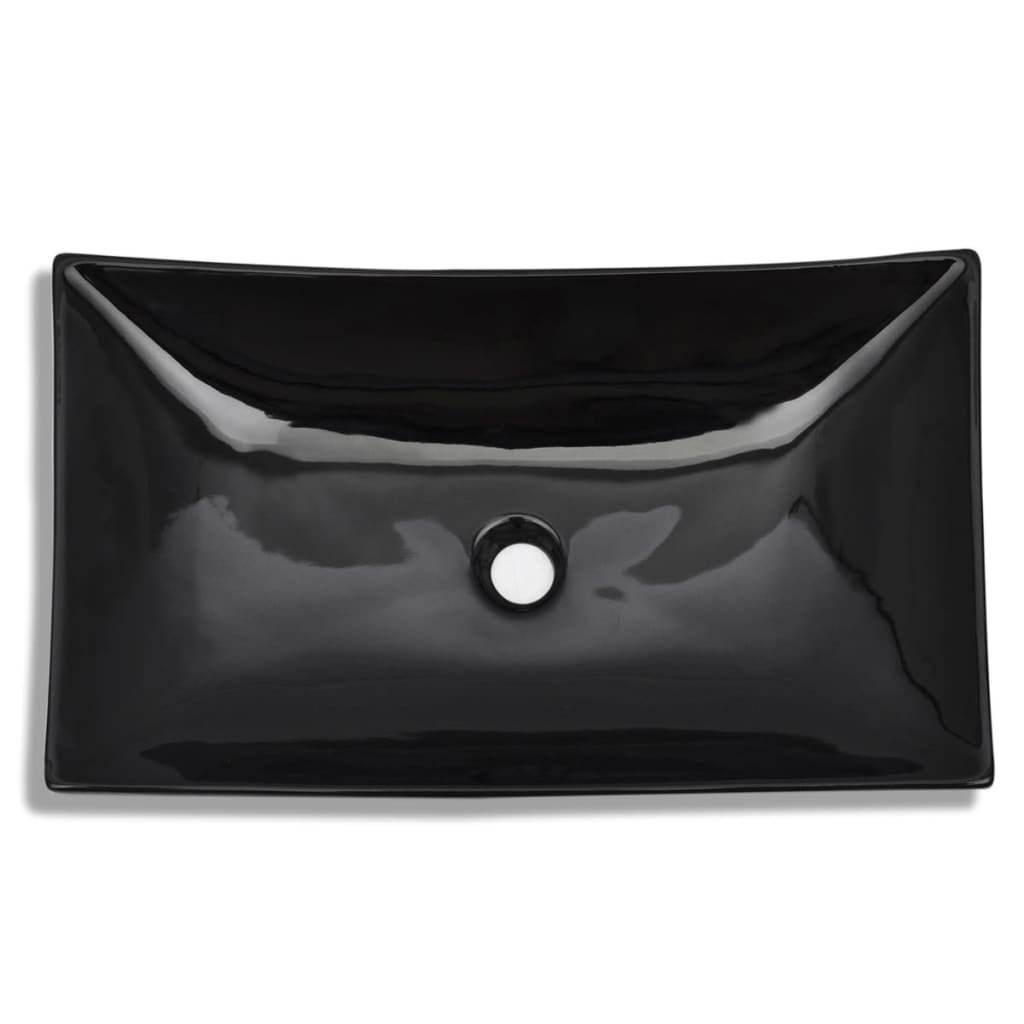 vidaXL Керамична правоъгълна мивка, черна