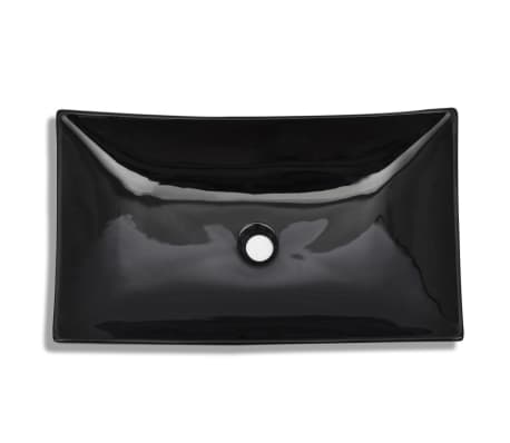 vidaXL バスルーム用 洗面ボウル 陶器製 長方形 ブラック