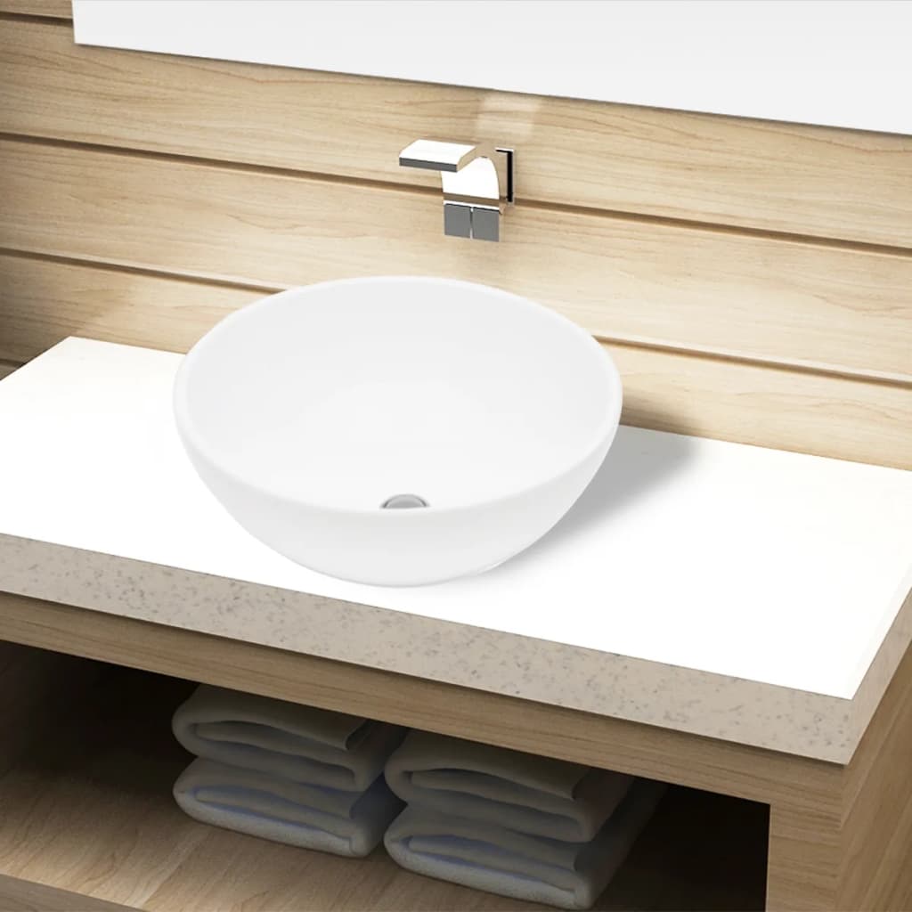 Bazin chiuvetă de baie din ceramică, rotund, alb vidaXL