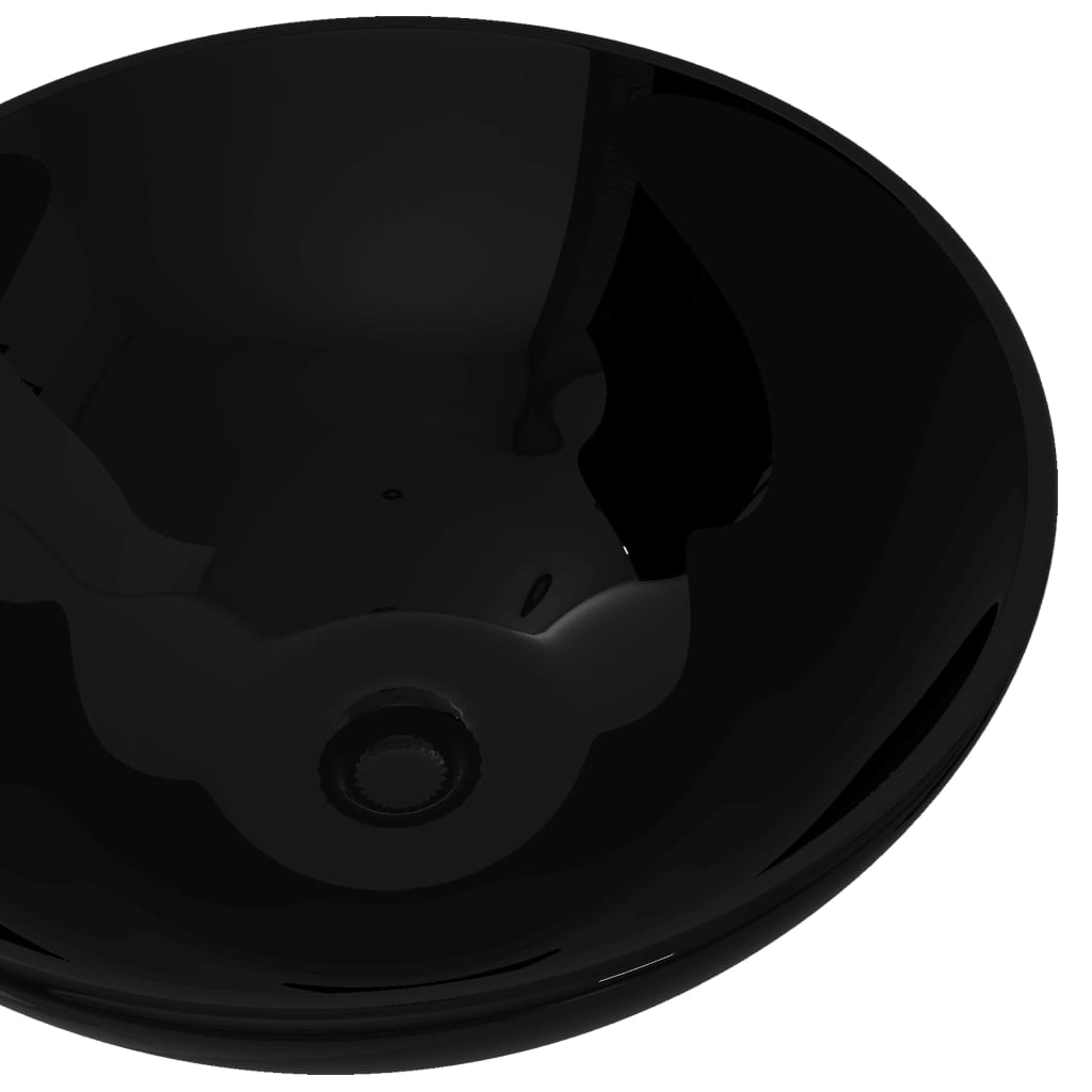 vidaXL Wasbak, keramiek, rond, zwart 325 mm afbeelding