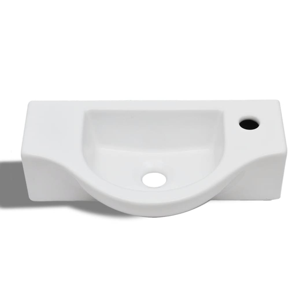 vidaXL Chiuvetă de baie din ceramică, gaură pentru robinet și preaplin, alb